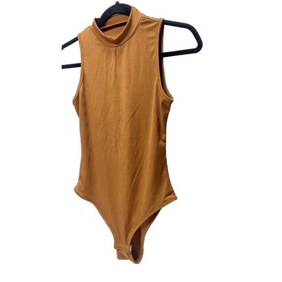 Rust Orange Turtleneck Bodysuit, Sleeveless One Piece, Orange/Brown, Size Medium - Picture 3 of 9